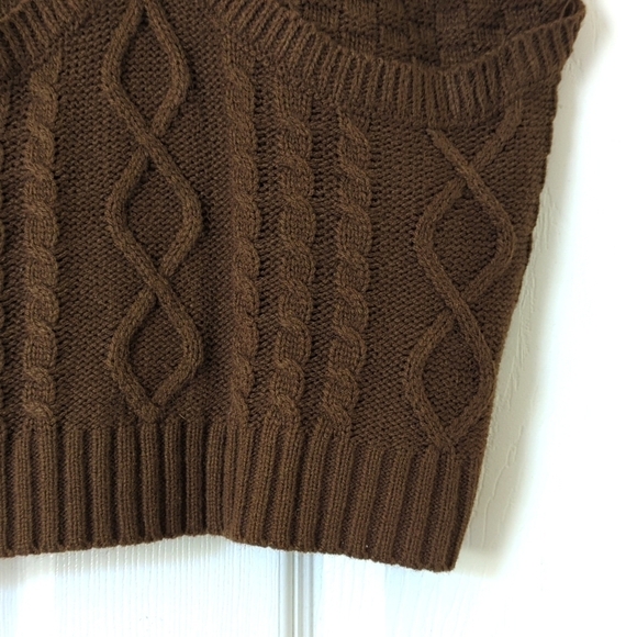 Cropped Cable Knit Wide Strap V-neck Sweater Tank Top Brown Small - Picture 5 of 7